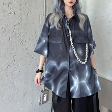 画像をギャラリービューアに読み込む, ストリート系タイダイ黒ゴス半袖シャツBF風ダンストップス