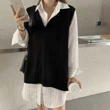 画像をギャラリービューアに読み込む, 韓国系ゆったりストライ柄シャツとニットベスト気質セットレデイース