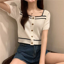 画像をギャラリービューアに読み込む, 韓国系合わせやすい半袖ニットTシャツブラウスガーリー