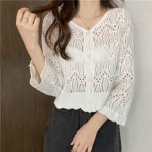 画像をギャラリービューアに読み込む, レースニットVネックカーディガンレディースブラウス