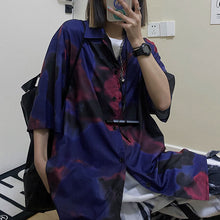 画像をギャラリービューアに読み込む, レトロ柄半袖シャツ ダークグラデ バイオレット原宿風 ブラウス