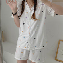 画像をギャラリービューアに読み込む, セットアップ 小ハート柄 半袖 可愛いパジャマレディース