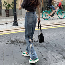 画像をギャラリービューアに読み込む, 美脚デニム ハイウエストパンツ 装飾 レースアップ ロングパンツレディース