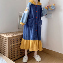 画像をギャラリービューアに読み込む, かわいいもこもこ 花柄ワンピースゆったりカジュアルパジャマ ガーリー