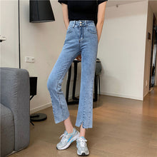 画像をギャラリービューアに読み込む, レトロ シンプル 無地 スリット ハイウエストデニムパンツボトムス
