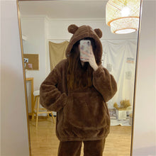 画像をギャラリービューアに読み込む, かわいいもこもこフーディーフリースルームウェアパジャマ ガーリーカジュアル