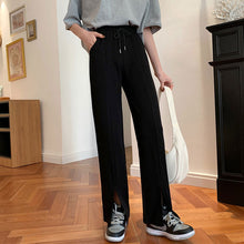 画像をギャラリービューアに読み込む, シンプル ゆったりスリット ウエストゴム スポーティ合わせやすいパンツレディース