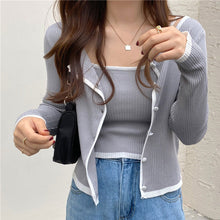 画像をギャラリービューアに読み込む, 韓国系長袖薄手ニット カーディガン & キャミソールセットアップレディス