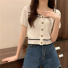 画像をギャラリービューアに読み込む, 韓国系合わせやすい半袖ニットTシャツブラウスガーリー
