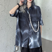 画像をギャラリービューアに読み込む, ストリート系タイダイ黒ゴス半袖シャツBF風ダンストップス