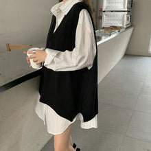 画像をギャラリービューアに読み込む, 韓国系ゆったりストライ柄シャツとニットベスト気質セットレデイース