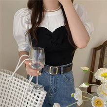 画像をギャラリービューアに読み込む, 着痩せ カジュアルニット半袖Tシャツシンプル ストリート