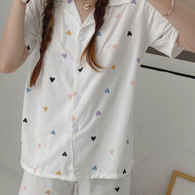 画像をギャラリービューアに読み込む, セットアップ 小ハート柄 半袖 可愛いパジャマレディース