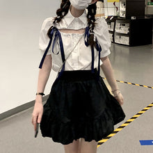 画像をギャラリービューアに読み込む, 韓国系カジュアル かわいいセットアップシャツとスカート蝶ネクタイワンピース原宿系