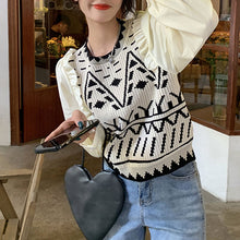 画像をギャラリービューアに読み込む, ラウンドネック切り替長袖シャツニットセーターレデイース