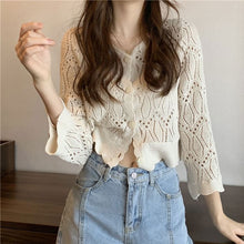 画像をギャラリービューアに読み込む, レースニットVネックカーディガンレディースブラウス