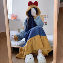 画像をギャラリービューアに読み込む, かわいいもこもこ 花柄ワンピースゆったりカジュアルパジャマ ガーリー