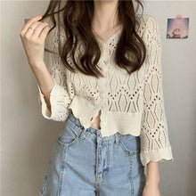 画像をギャラリービューアに読み込む, レースニットVネックカーディガンレディースブラウス