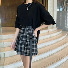 画像をギャラリービューアに読み込む, ストリート系ハイウエスト カジュアルスカートチェック柄原宿系ダンス服ベルト付き