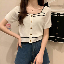 画像をギャラリービューアに読み込む, 韓国系合わせやすい半袖ニットTシャツブラウスガーリー