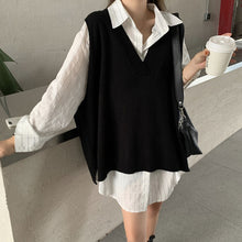 画像をギャラリービューアに読み込む, 韓国系ゆったりストライ柄シャツとニットベスト気質セットレデイース