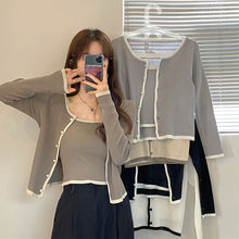 画像をギャラリービューアに読み込む, 韓国系長袖薄手ニット カーディガン & キャミソールセットアップレディス