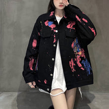 画像をギャラリービューアに読み込む, スプラッシュ柄プリントデニム ジャケットアウターコート原宿系 レディース