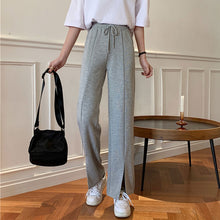 画像をギャラリービューアに読み込む, シンプル ゆったりスリット ウエストゴム スポーティ合わせやすいパンツレディース