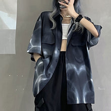 画像をギャラリービューアに読み込む, ストリート系タイダイ黒ゴス半袖シャツBF風ダンストップス