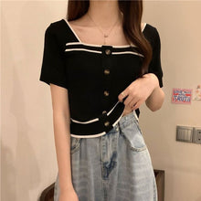 画像をギャラリービューアに読み込む, 韓国系合わせやすい半袖ニットTシャツブラウスガーリー