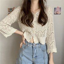 画像をギャラリービューアに読み込む, レースニットVネックカーディガンレディースブラウス
