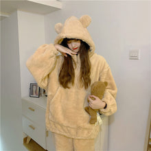 画像をギャラリービューアに読み込む, かわいいもこもこフーディーフリースルームウェアパジャマ ガーリーカジュアル