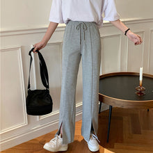 画像をギャラリービューアに読み込む, シンプル ゆったりスリット ウエストゴム スポーティ合わせやすいパンツレディース