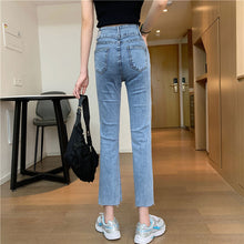 画像をギャラリービューアに読み込む, レトロ シンプル 無地 スリット ハイウエストデニムパンツボトムス