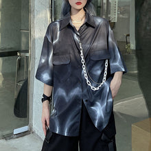 画像をギャラリービューアに読み込む, ストリート系タイダイ黒ゴス半袖シャツBF風ダンストップス