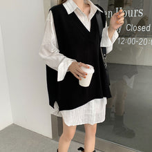 画像をギャラリービューアに読み込む, 韓国系ゆったりストライ柄シャツとニットベスト気質セットレデイース