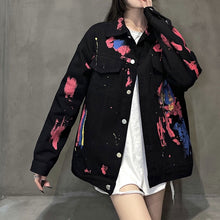 画像をギャラリービューアに読み込む, スプラッシュ柄プリントデニム ジャケットアウターコート原宿系 レディース