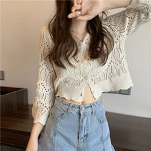 画像をギャラリービューアに読み込む, レースニットVネックカーディガンレディースブラウス
