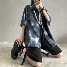 画像をギャラリービューアに読み込む, ストリート系タイダイ黒ゴス半袖シャツBF風ダンストップス