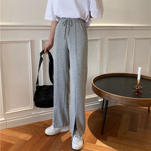 画像をギャラリービューアに読み込む, シンプル ゆったりスリット ウエストゴム スポーティ合わせやすいパンツレディース