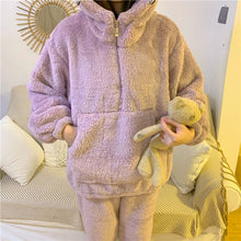 画像をギャラリービューアに読み込む, かわいいもこもこフーディーフリースルームウェアパジャマ ガーリーカジュアル