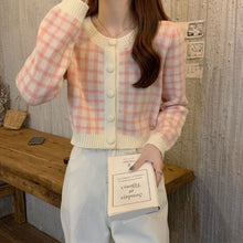 画像をギャラリービューアに読み込む, シンプルチェック柄カーディガン長袖ニットセータートップス