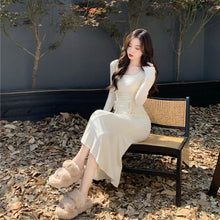 画像をギャラリービューアに読み込む, 韓国ファッション女っぽワンピース ロング丈 ジュアル フェミニンウエストフレンチフィッシュテールスカート
