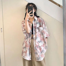 画像をギャラリービューアに読み込む, 柄シャツ タイダイ柄半袖シャツ五分袖 マーブル柄 ぼかし柄 絞り染め風 春服 秋服大きいサイズ 個性的ダンス 衣装

