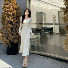 画像をギャラリービューアに読み込む, 韓国ファッション女っぽワンピース ロング丈 ジュアル フェミニンウエストフレンチフィッシュテールスカート
