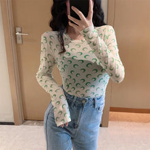 画像をギャラリービューアに読み込む, 月柄トップス長袖カットソー薄手透け感Tシャツインナーダンス衣装ヒップホップHIPHOPレディースストリート個性的スター韓国おしゃれ総柄
