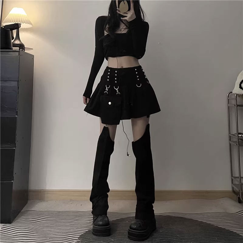 原宿系ファッション スカートダンス洋服フリル デニム スタッズ リベット付ストリート系個性派(ミニバッグなし)