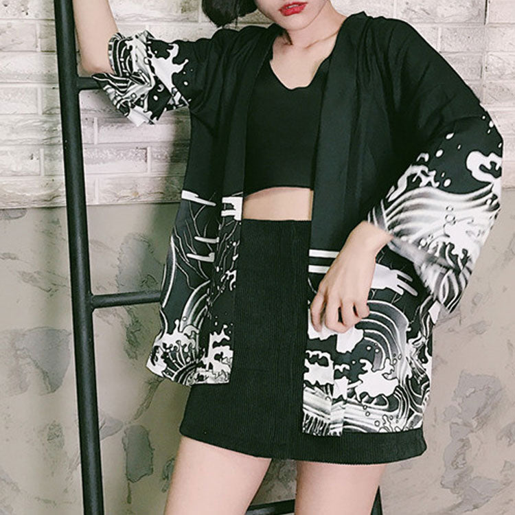 原宿系ダンス洋服半袖龍柄 ドラゴン派手 カワ な 服 原宿 個性派トップスレデイーズカジュアルシャツ