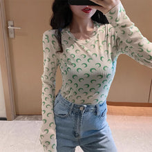 画像をギャラリービューアに読み込む, 月柄トップス長袖カットソー薄手透け感Tシャツインナーダンス衣装ヒップホップHIPHOPレディースストリート個性的スター韓国おしゃれ総柄
