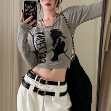画像をギャラリービューアに読み込む, 韓国ファッションショート丈 ロンT ロゴデザイ長袖Tシャツレディース原宿系ダンス洋服
